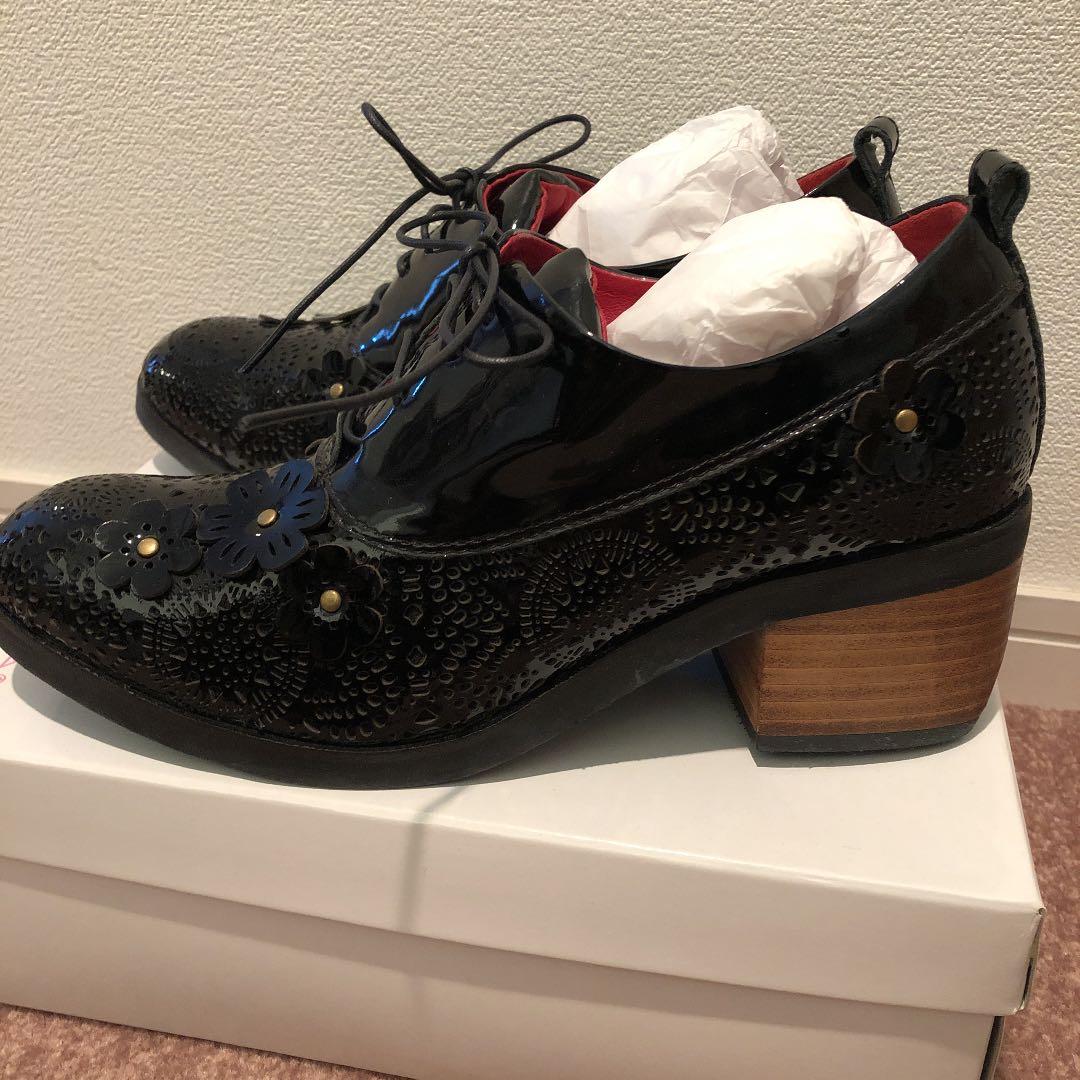 リスビー様　MANA マナレザーカットフラワーデザインハラコレースアップシューズ