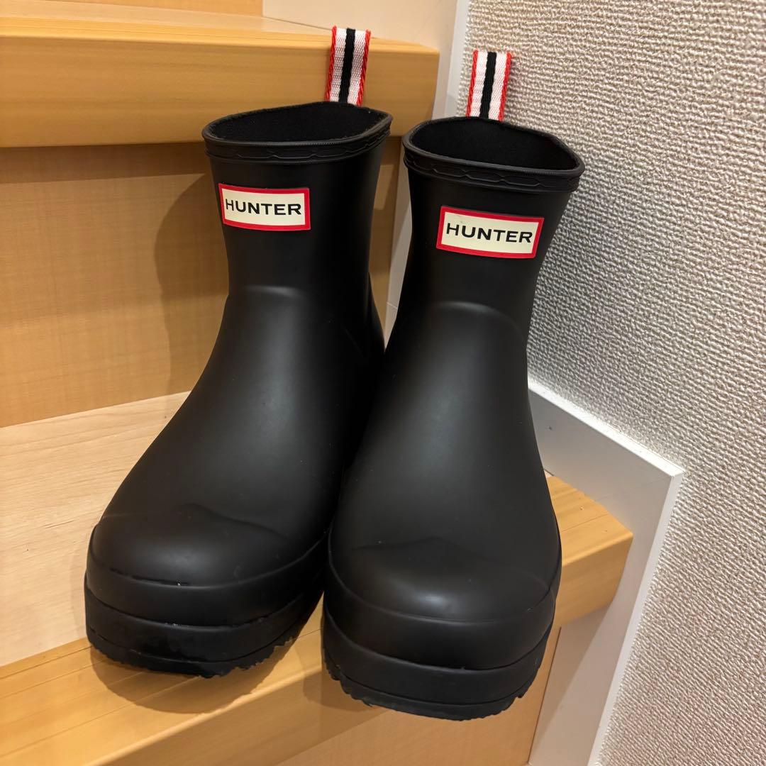 HUNTER ブラック ショートブーツ ストライプ持ち手