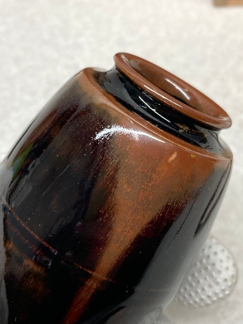 未使用 レア 加藤唐三郎作 古瀬戸 肩衝 茶入 間道仕覆 共箱 茶道具 西陣織