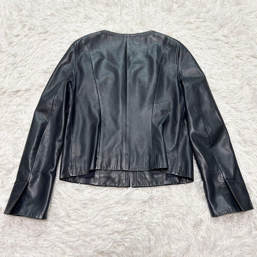 【美品】セオリーリュクス ノーカラー ラムレザージャケット 38 M 羊革