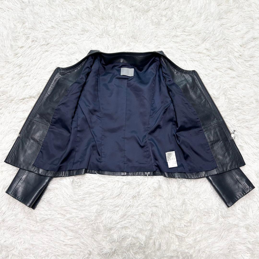 【美品】セオリーリュクス ノーカラー ラムレザージャケット 38 M 羊革