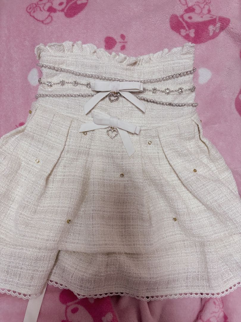 LIZLISA ビジューリボンカットアウトライクスカパン ホワイト