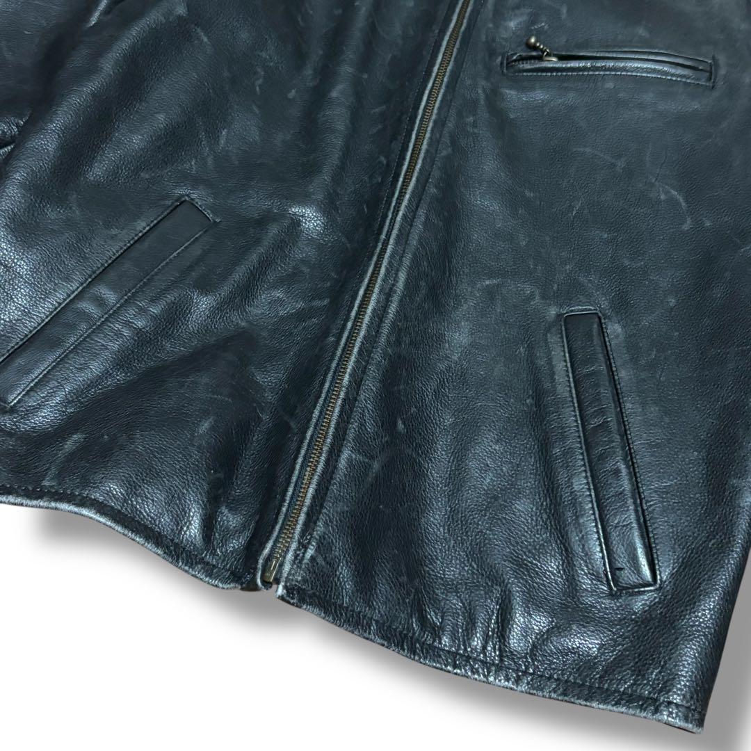 【状態良好】90's 白タグ エディーバウアー 牛革 シングルライダース