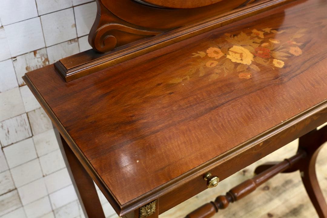 GMIK504○イタリア アンティーク 象嵌細工 ドレッサー 鏡台 デスク