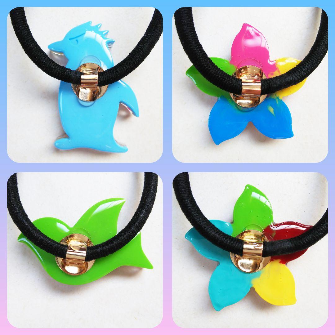 ヘアゴム レジン マトリカリアと可愛い鳥さん ピンク