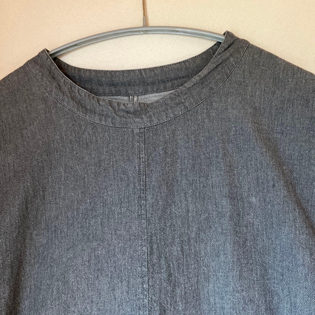 群言堂　綿麻デニムワークブラウス グレー