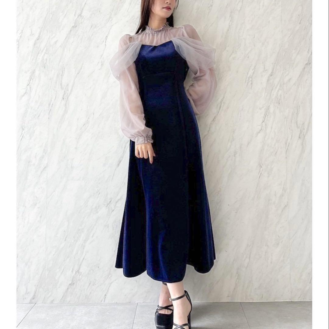 dazzlin シアーベールセミフレアワンピース Sサイズ ネイビー