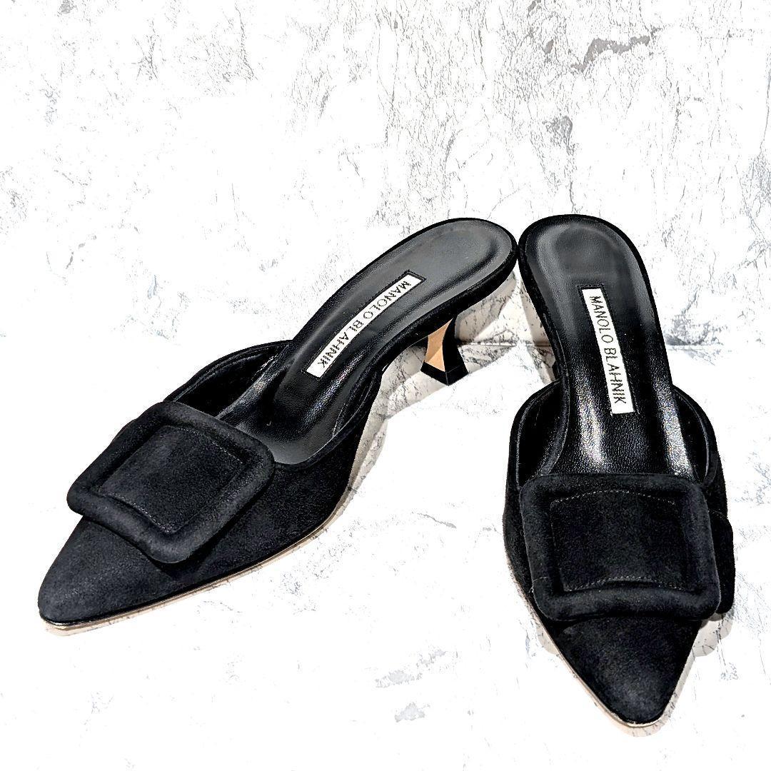 美品✨️ マノロブラニク メイセール ミュール 黒 スエード スクエア パンプス