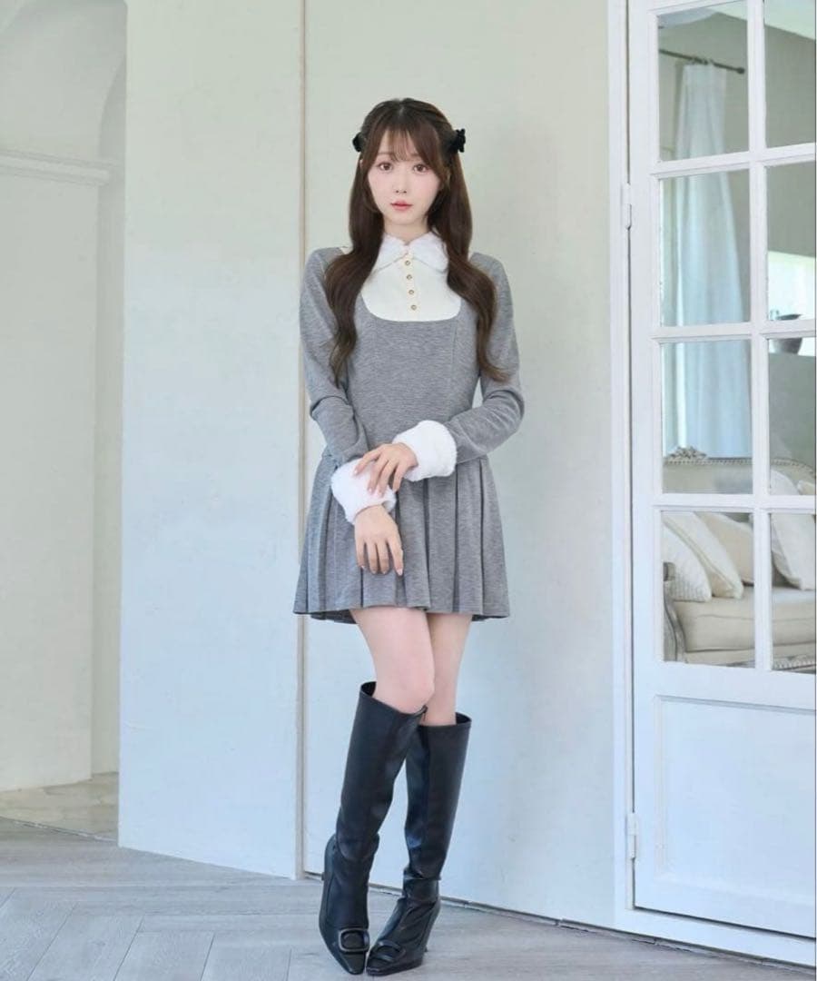 ロゼミューズ Knit sew pleated op gray