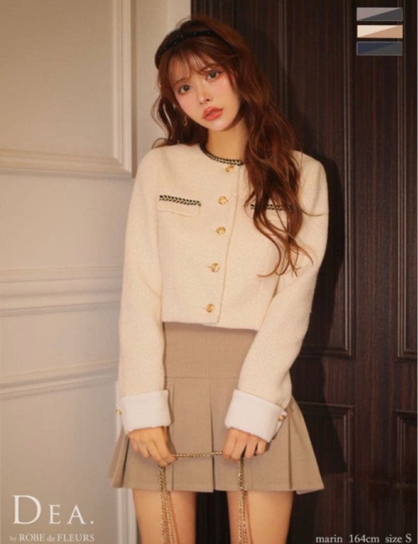 ROBE de FLEURS ツイードクラシカルボタンプリーツミニキャバドレス