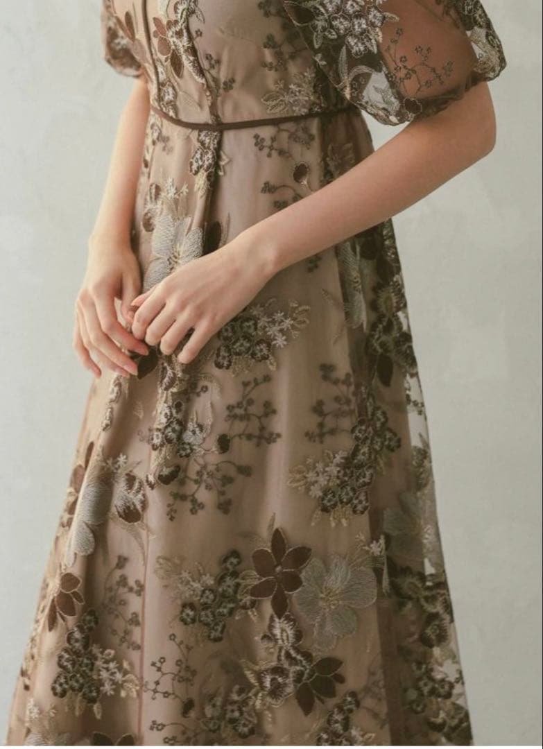 Dorry Doll フラワーエンブロイダリードレス　ブラウン　Ｍサイズ