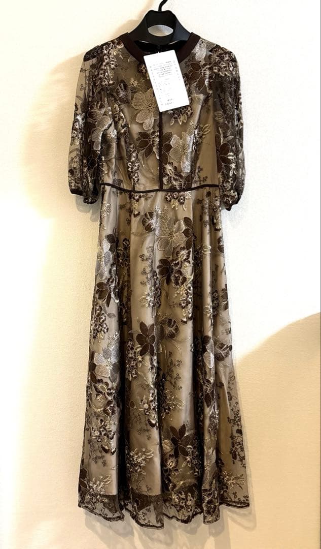 Dorry Doll フラワーエンブロイダリードレス　ブラウン　Ｍサイズ