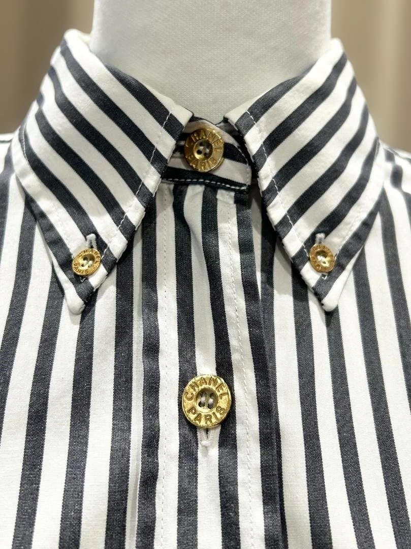 CHANEL　シャネル　ストライプ　長袖シャツ　38　コットン　ヴィンテージ