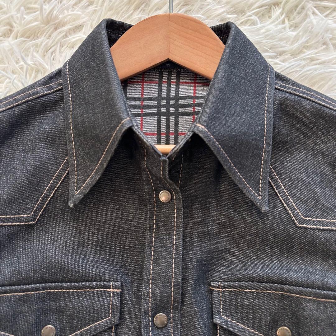 美品 バーバリーロンドン デニムジャケット 裏地チェック ブラック L
