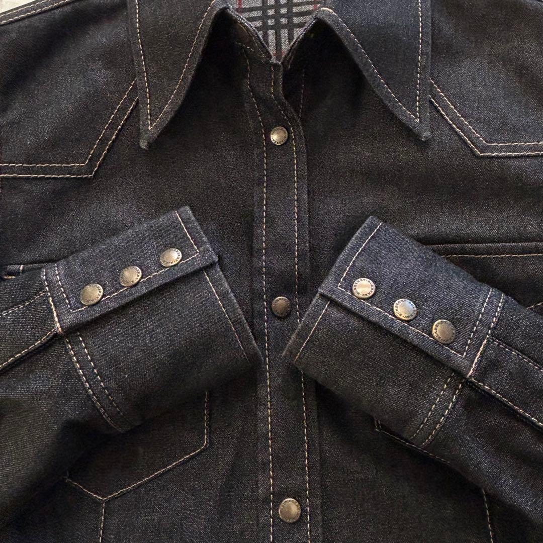 美品 バーバリーロンドン デニムジャケット 裏地チェック ブラック L