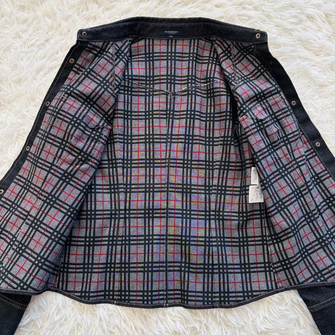 美品 バーバリーロンドン デニムジャケット 裏地チェック ブラック L