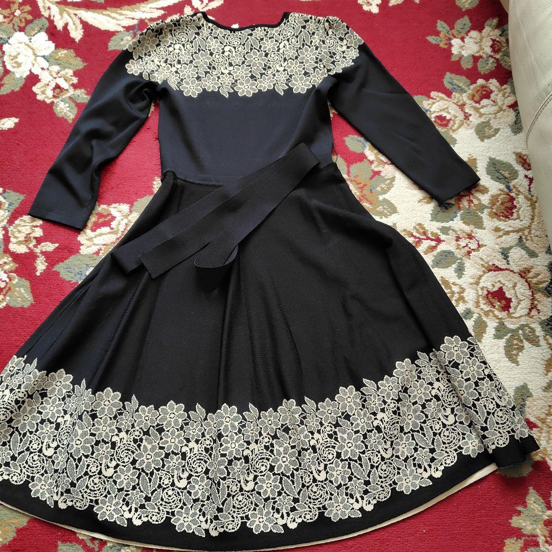 M'S GRACY 黒 ニット編込みレース ワンピース 38