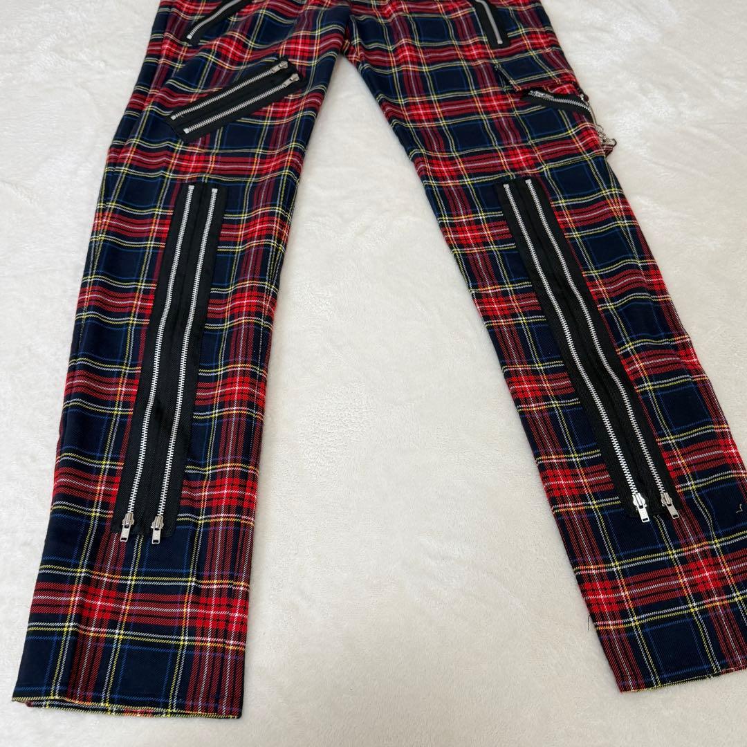 美品✨666 ボンテージパンツ タータンチェック ジップ パンク 日本製　レッド