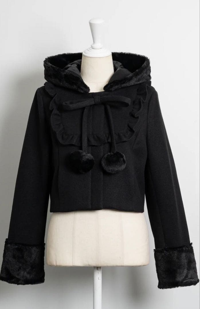 Pium ファーリボンヨークフリルショートコート