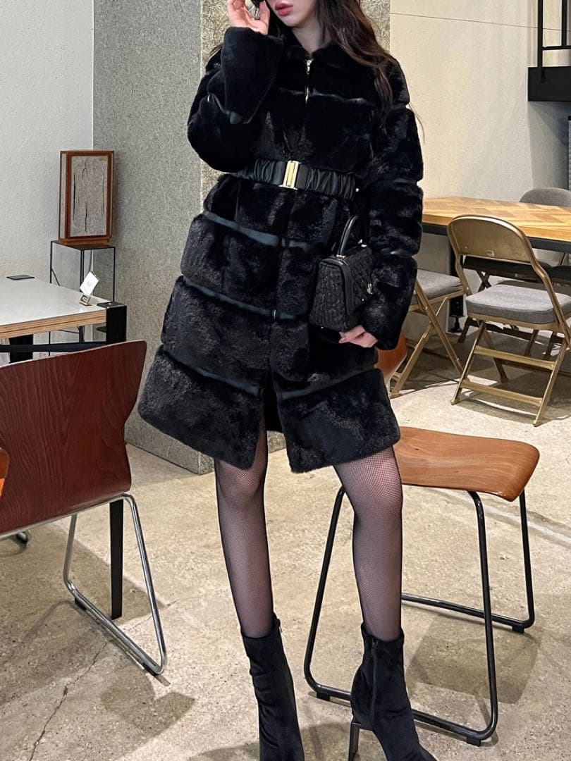  PARTY ベルト付ファーコート ブラック タグ付き