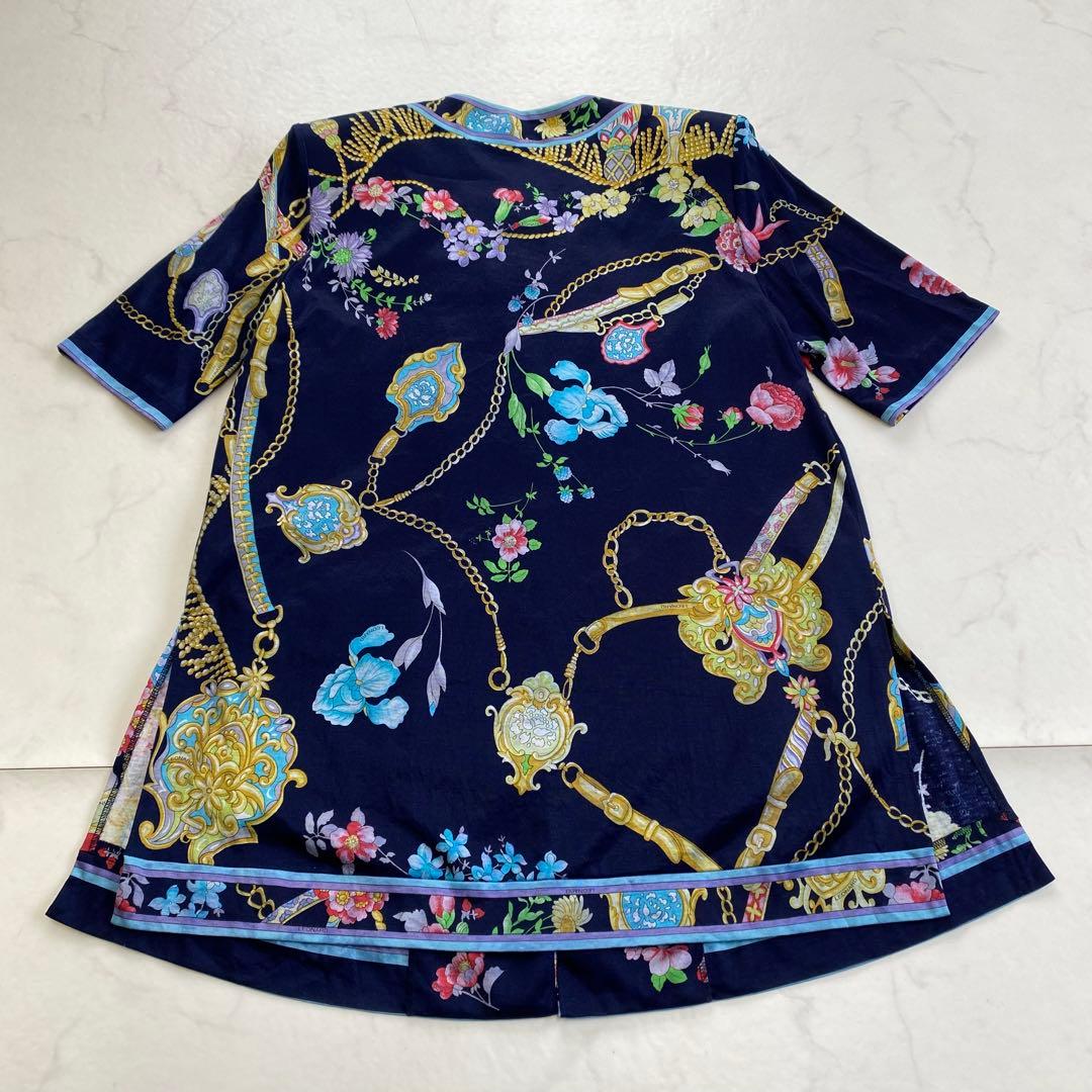 美品★LEONARD レオナール 半袖ジャケット 花柄 金ボタン 洗濯出来る L