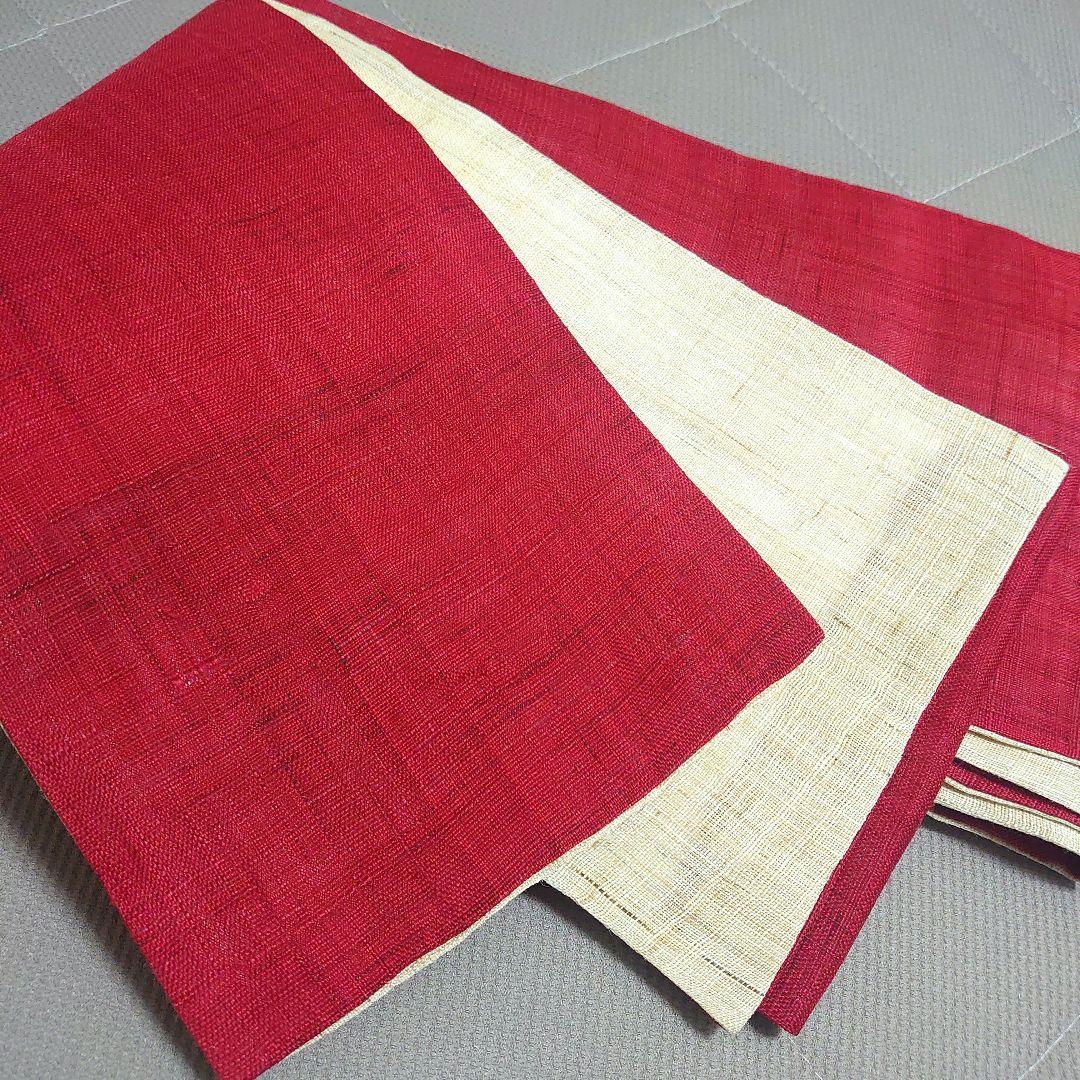 竺仙　麻100%　リバーシブル浴衣帯　半幅帯　茜色✕生成り