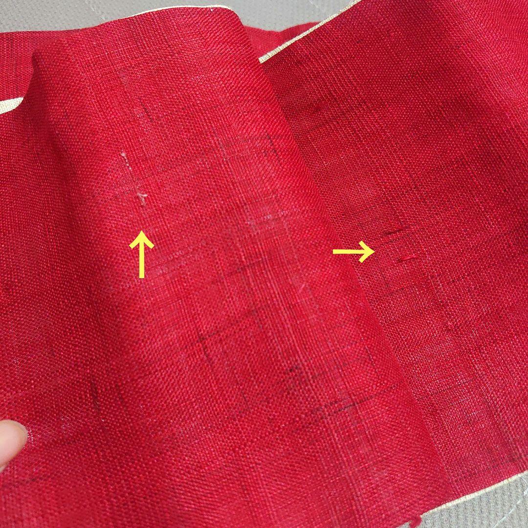 竺仙　麻100%　リバーシブル浴衣帯　半幅帯　茜色✕生成り