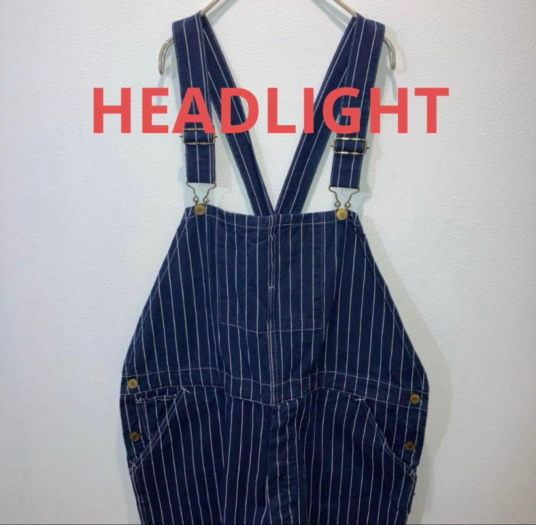 HEADLIGHT 8oz ストライプデニム　ローバックオーバーオール　36