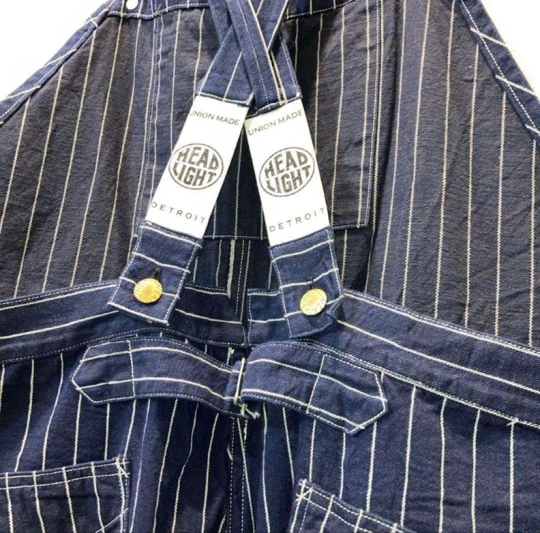 HEADLIGHT 8oz ストライプデニム　ローバックオーバーオール　36