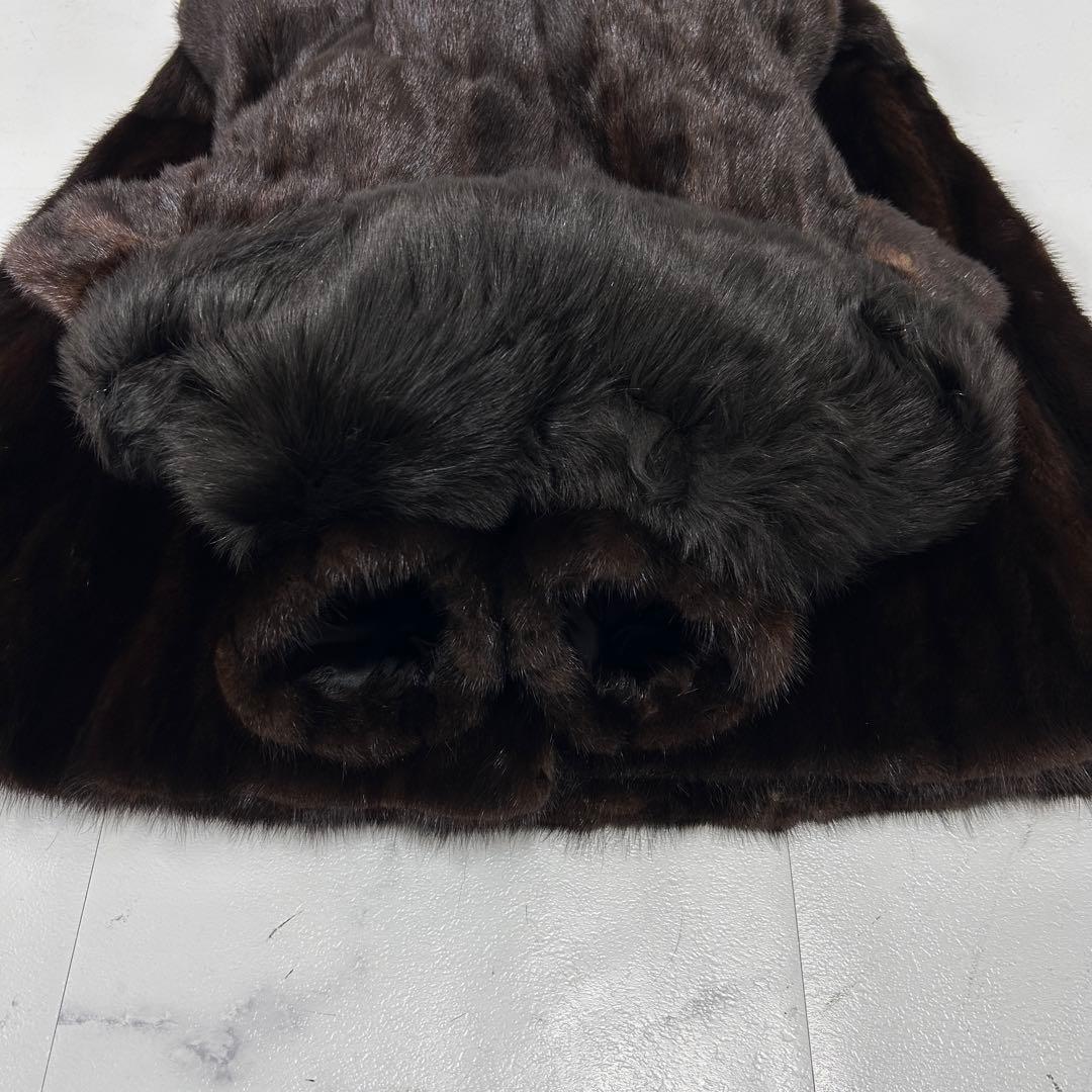 高級 着丈107cm ブラックミンク フォックス 襟 ロングコート 毛皮 鼬