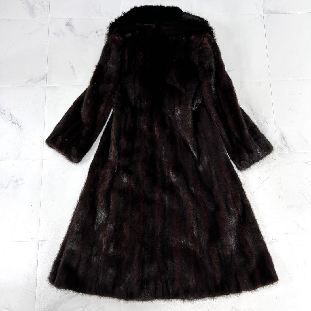 高級 着丈107cm ブラックミンク フォックス 襟 ロングコート 毛皮 鼬