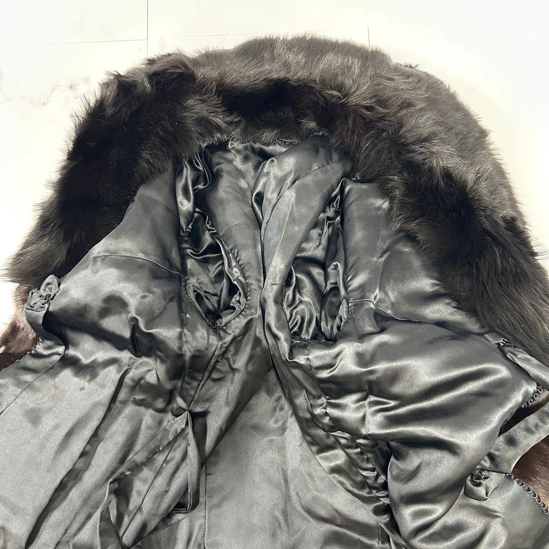 高級 着丈107cm ブラックミンク フォックス 襟 ロングコート 毛皮 鼬