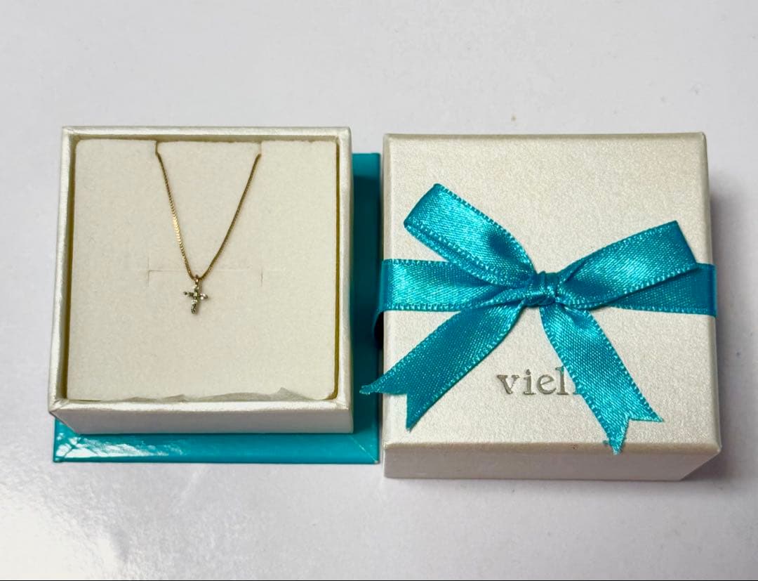 【美品】vielle 十字架ネックレス ダイヤモンド付き　K10純金