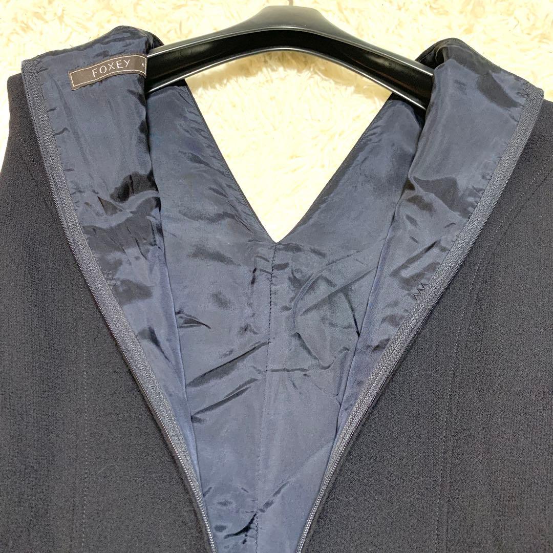 美品✨希少サイズ フォクシー FOXEY Vバロン ウール ワンピース 42
