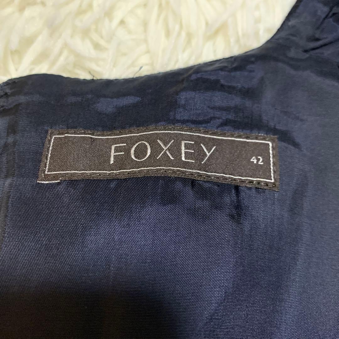 美品✨希少サイズ フォクシー FOXEY Vバロン ウール ワンピース 42