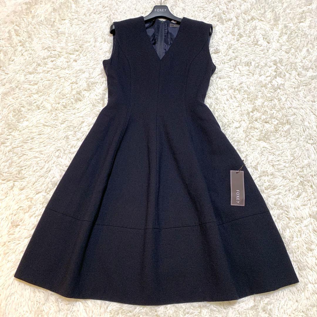 美品✨希少サイズ フォクシー FOXEY Vバロン ウール ワンピース 42