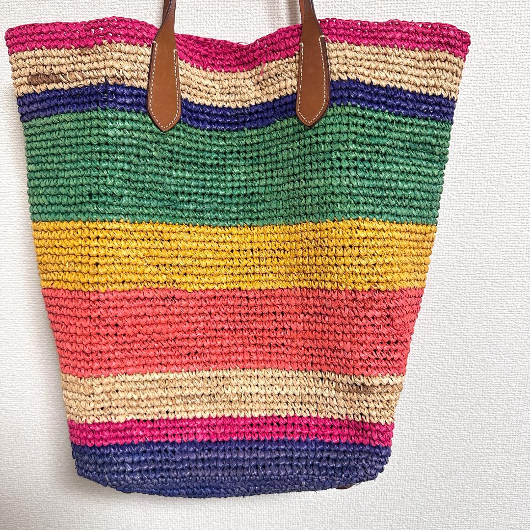 ポロラルフローレン ビッグポニー ラフィアトートバッグ かごバッグ マルチカラー