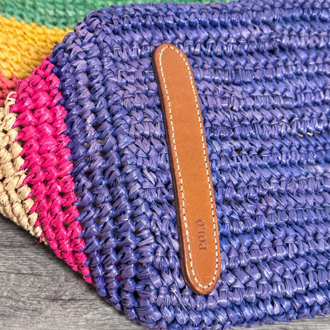 ポロラルフローレン ビッグポニー ラフィアトートバッグ かごバッグ マルチカラー