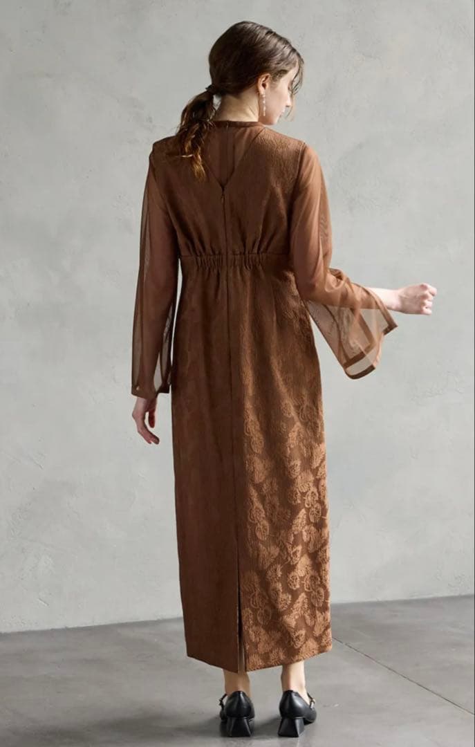 AIMER チュールブラウス付きジャカードIラインドレス