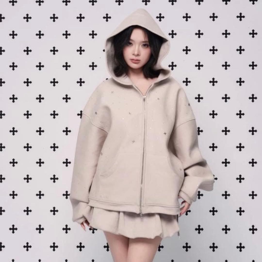 トップス ANDWANG Kirakira jewel zip up beige M