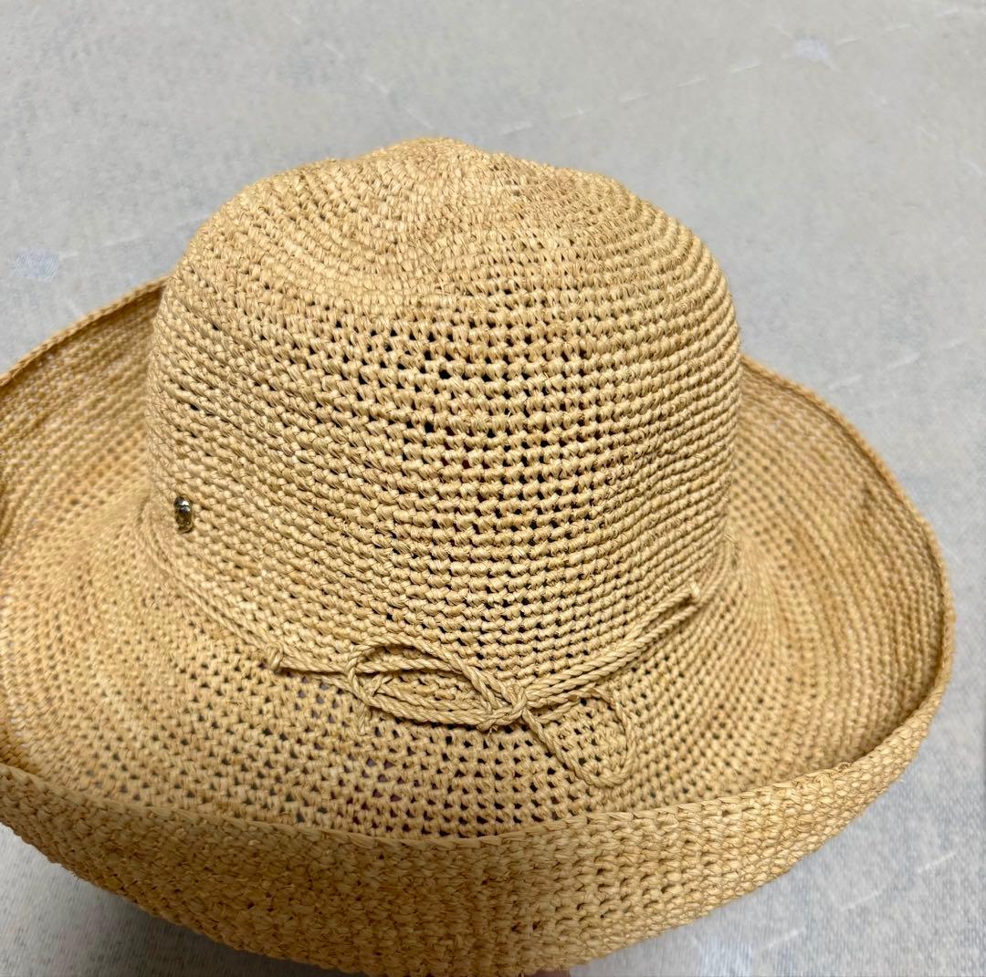 HELENKAMINSKIベージュ 麦わら帽子 リボン付き美品