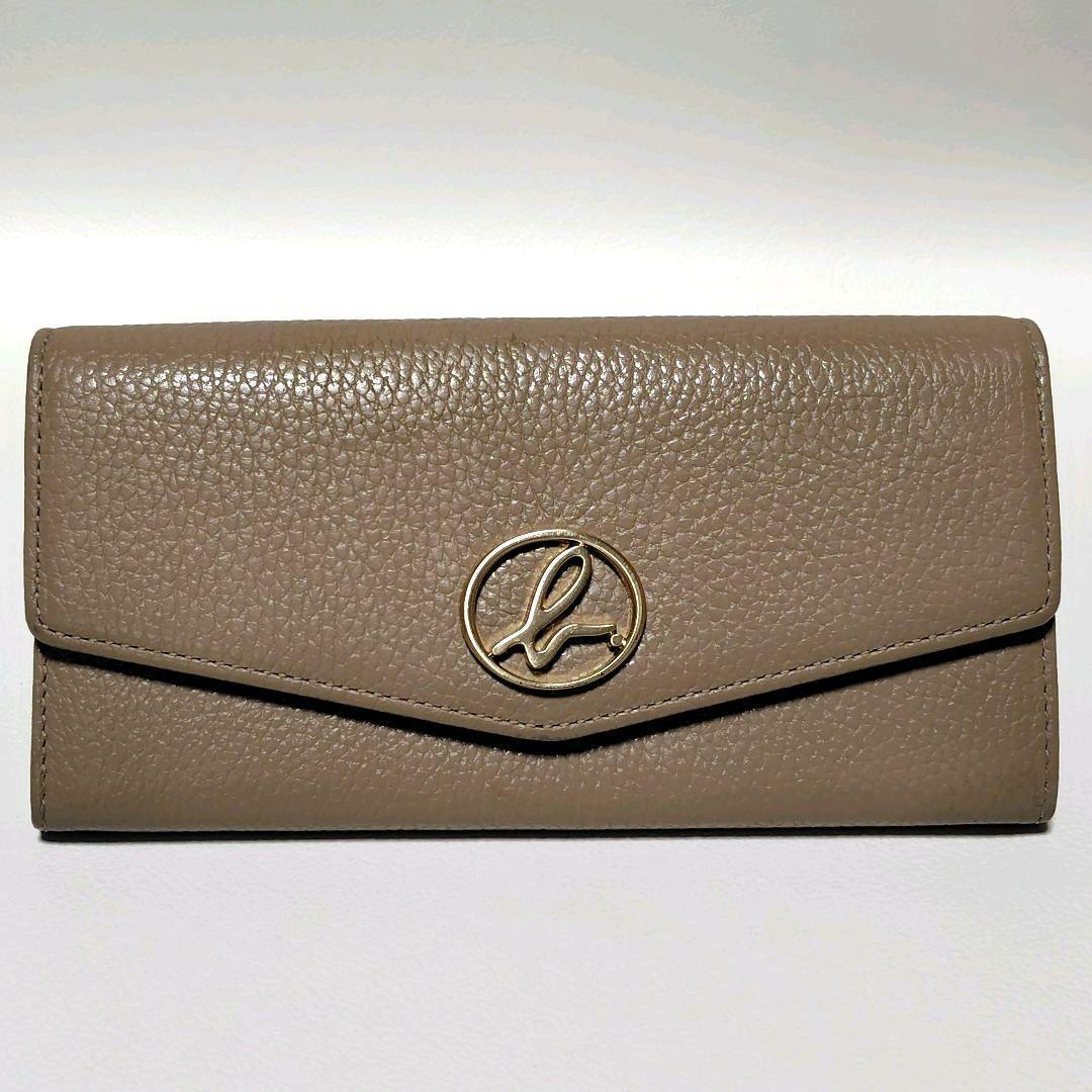 付属品有り✨　アニエスベー　長財布　グレージュ　シボ革　フラップ式　金具ロゴ