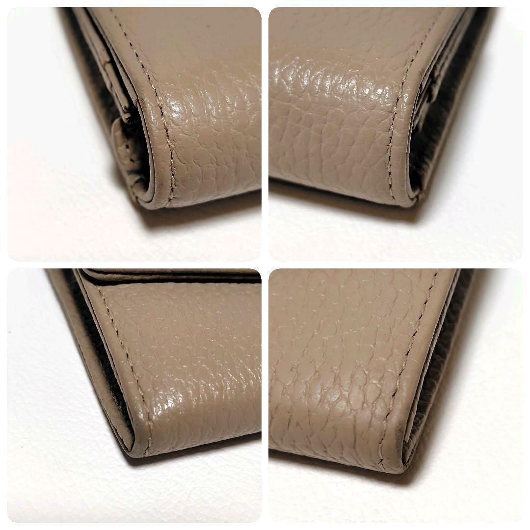 付属品有り✨　アニエスベー　長財布　グレージュ　シボ革　フラップ式　金具ロゴ