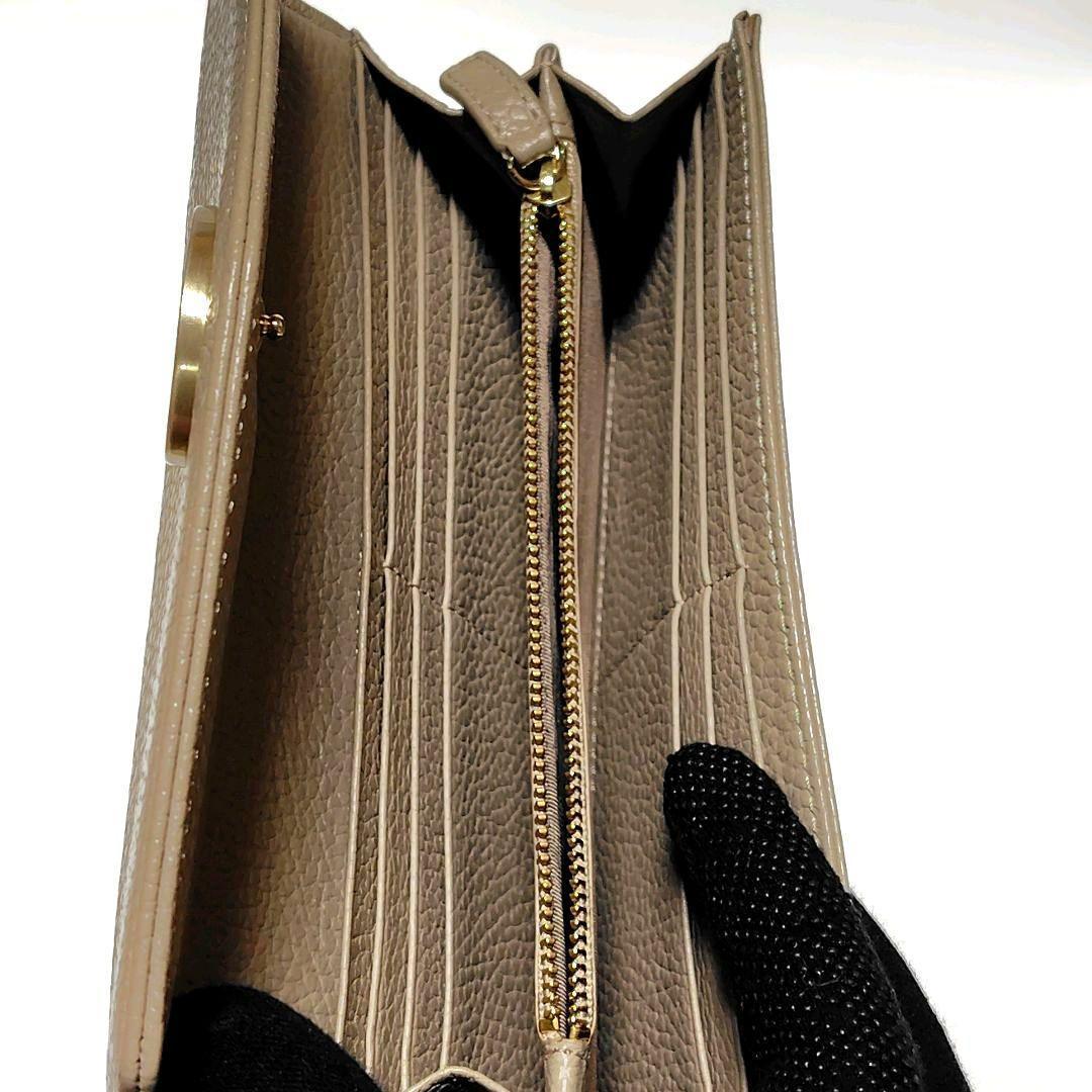 付属品有り✨　アニエスベー　長財布　グレージュ　シボ革　フラップ式　金具ロゴ