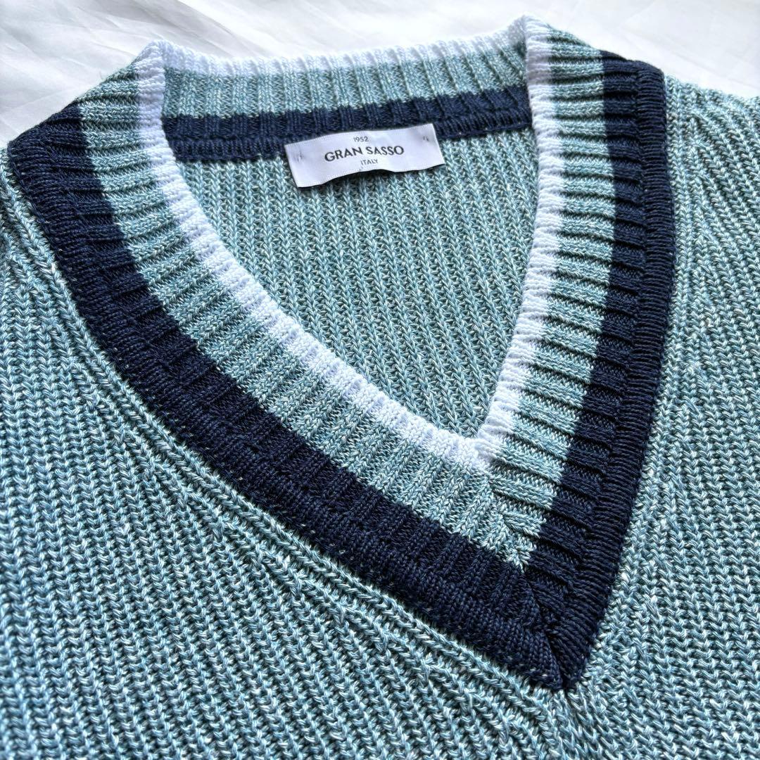 GRAN SASSO イタリア製 ミドルゲージ リネン コットン Vネックニット