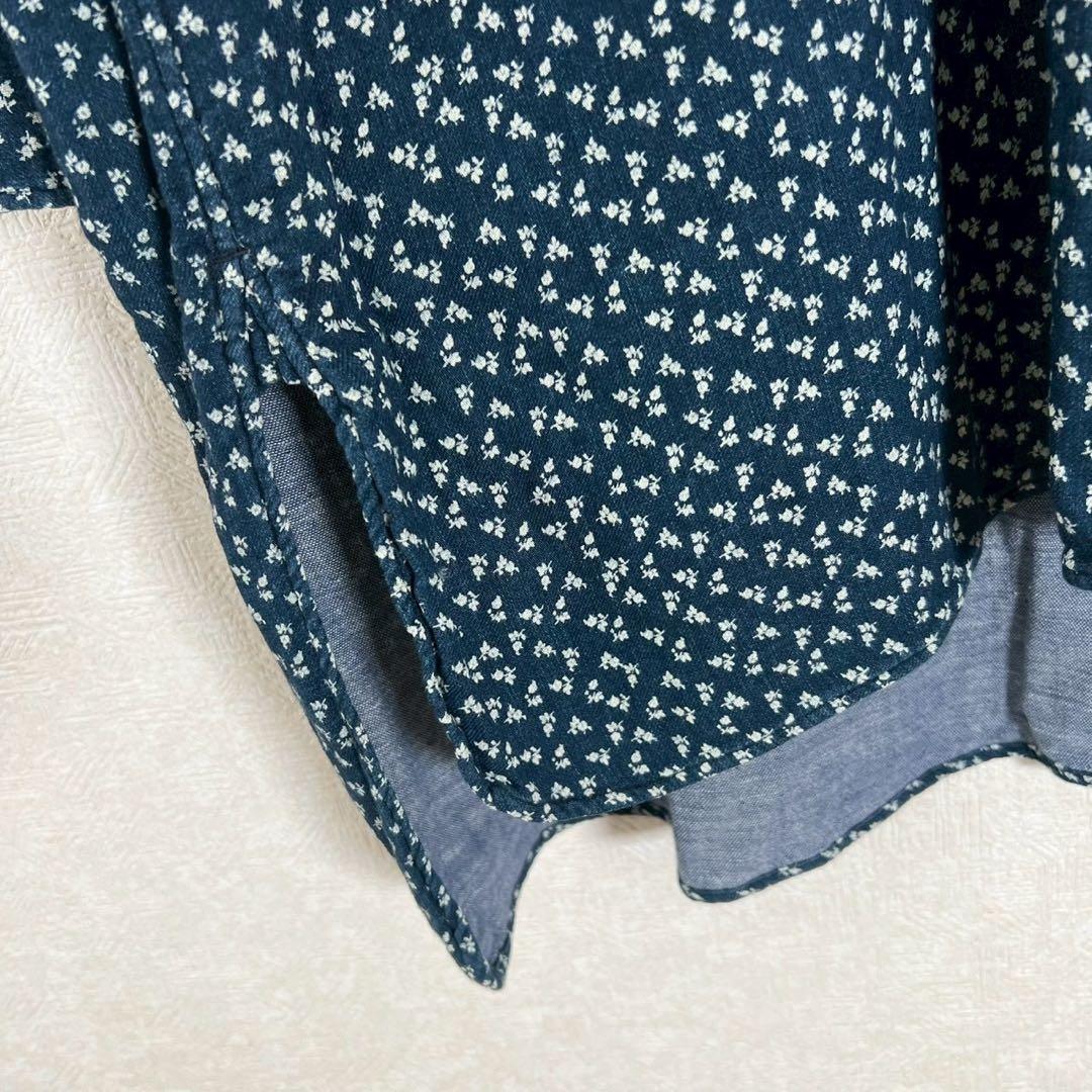 45R インディゴ 小花柄 グーグシャツ ワンピース ロングブラウス