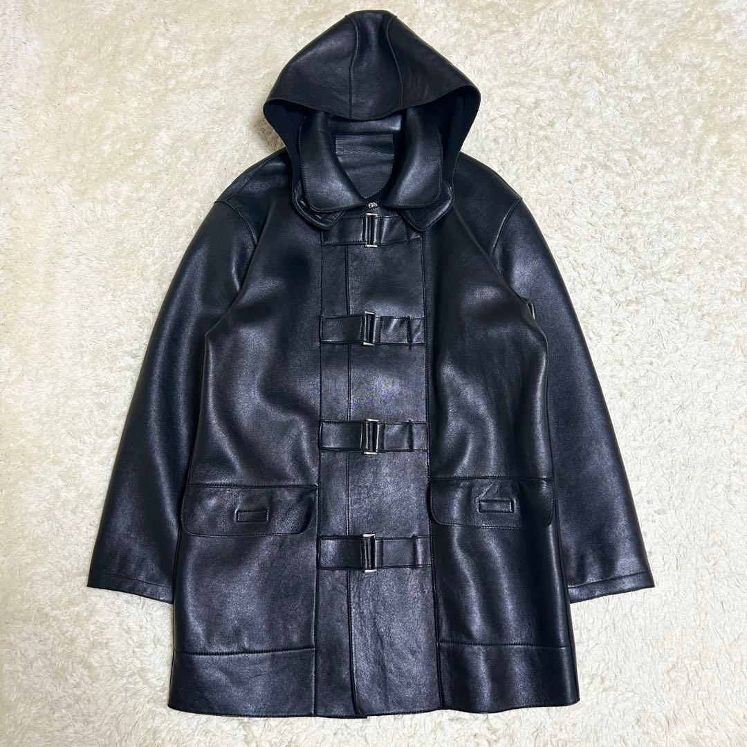 希少✨ イタリア製 レザーコート ラムスキン マイクロポーラーフリース 本革 黒