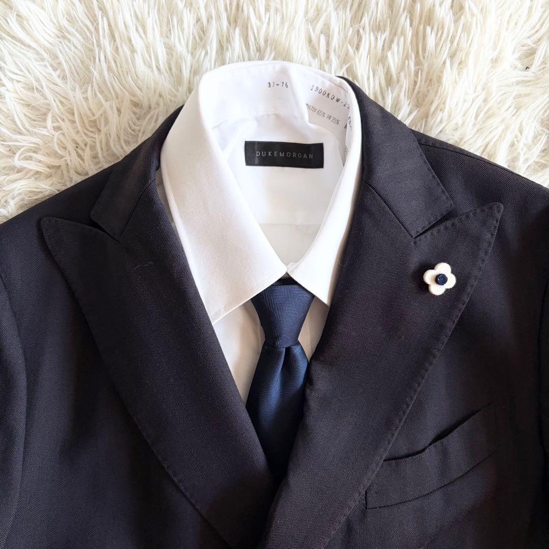 <美品>LARDINI ウール シルク ブラウン ダブル スーツ サイズ46