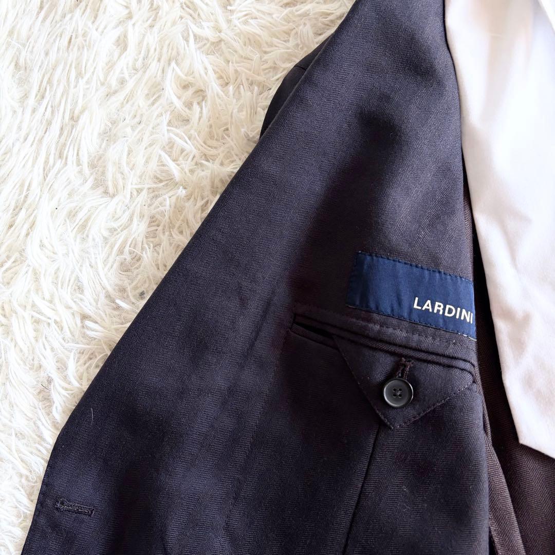 <美品>LARDINI ウール シルク ブラウン ダブル スーツ サイズ46