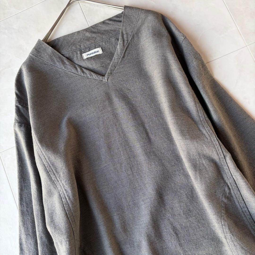 プランテーション Plantation Vネックロングワンピース グレー M